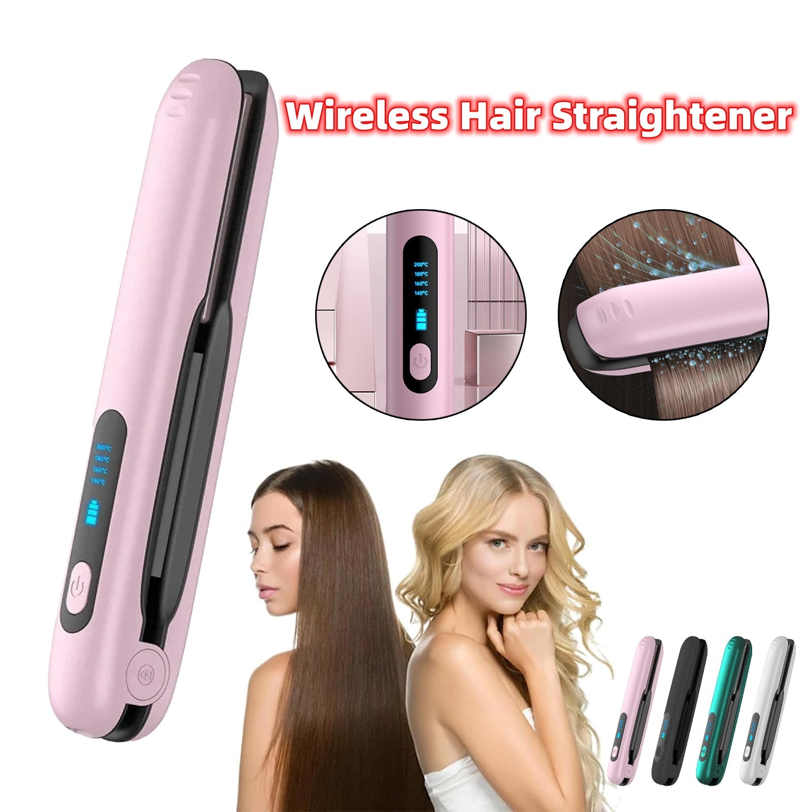 Wireless Hair Straightener Flat Iron 2-in-1 Roller
